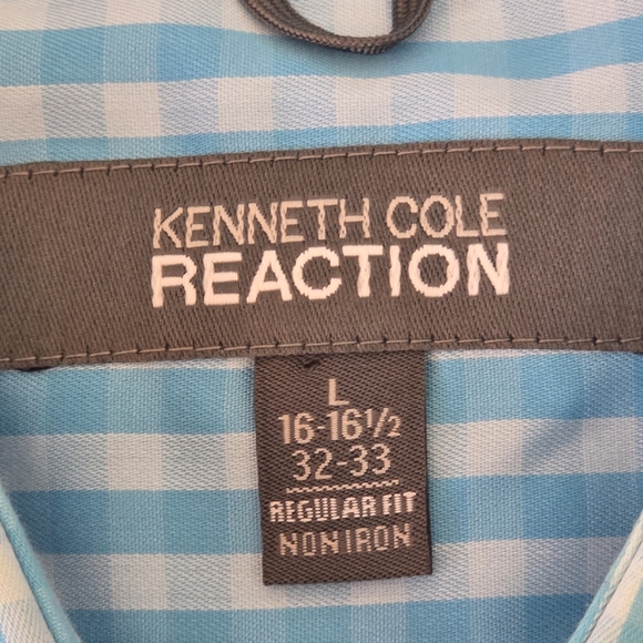 Kenneth Cole Reaction Blue Gingham Men's Long Sleeve Button Down Large M178 - Picture 4 of 7
